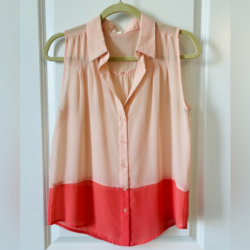 Mine Pale Pink and Hot Pink Sleeveless Pleated Collar Blouse